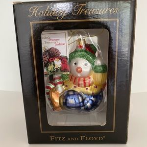 Fitz and Floyd Holiday Treasures Snowman 2003 blown glass ornament
